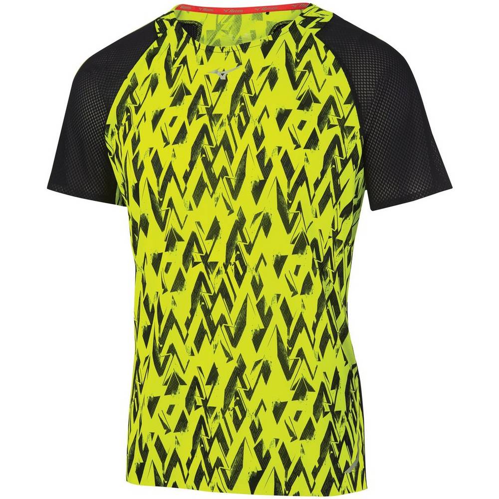 Camiseta Mizuno Running Aero - Homem - Amarelas/Pretas - ROQKA3497